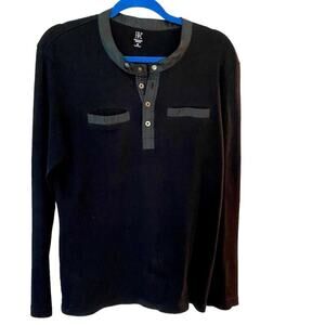 Black long sleeve tee-shirt top blouse 2 front breast pockets 4 button front M
C